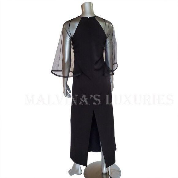 GUCCI DRESS BLACK VISCOSE SILK FAILLE MESH DETACHABLE SLIP sz IT 40 US 4 - Picture 8 of 15